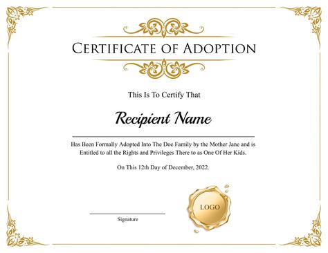 Certificate of Adoption to Our Family Adoption Certificate Template, Graduation Certificate Template, Adoption Papers, Adoption Certificate, Gift Certificate Template, Meeting Notes, Adoption Process, World Wide Web, Notes Template