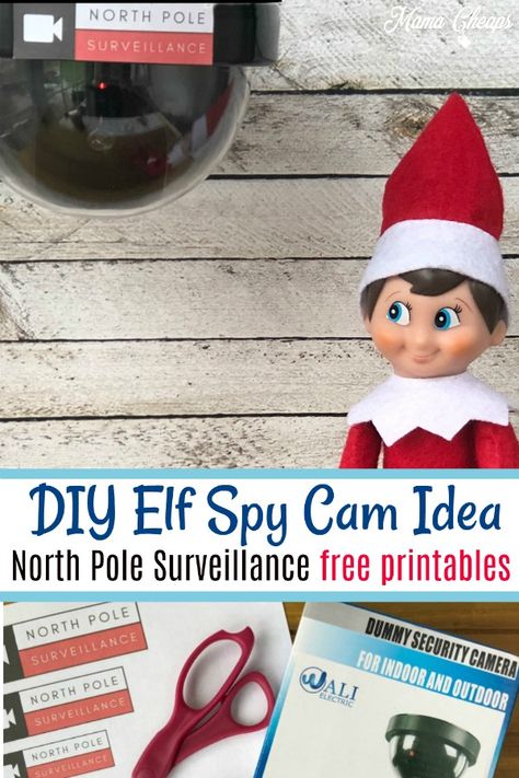 Here is a super easy DIY you or your elf can set up to encourage EXTRA good behavior in the days leading up to Christmas!  Santa can use the North Pole Surveillance camera to make sure your kids stay on that "nice" list. Follow our easy tutorial to make a homemade spy cam. Use our printables for the perfect finishing touch. #elfontheshelf #mamacheaps #printable Elf On The Shelf Surveillance Sign, Elf On The Shelf Camera, Elf Camera, Elf Cam, Spy Cam, Elf Pets, Elf Props, Awesome Elf On The Shelf Ideas, Family Fun Night