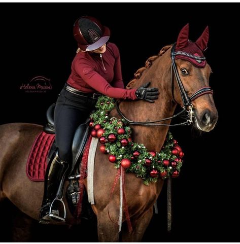 Christmas Photoshoot With Horse, Horse Wreath Photoshoot, Horse Holiday Photos, Christmas Pony Photoshoot, Horse Christmas Photoshoot, Horse Christmas Pictures, Christmas Horse Photoshoot, Winter Horse Photoshoot, Christmas Equestrian