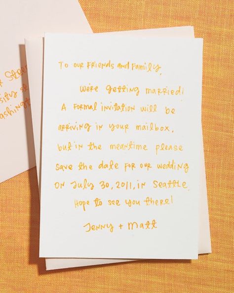 We're all about personal touches, but penning a hundred wedding save-the-dates seems excessive, even to us (save that energy for your thank-you notes!). Instead, write your message once, scan it, and send the PDF to Print Icon to have it made into a photopolymer plate. Then replicate it with the L Letterpress machine. Handwritten Wedding Invitations, Letterpress Machine, Letterpress Save The Dates, Handwritten Wedding, Diy Save The Dates, Save The Date Wording, Unique Save The Dates, Martha Stewart Weddings, Paper Source