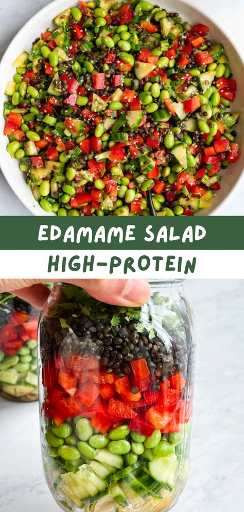 This 15-Minute Best Edamame Salad is an easy no-cook recipe. It's high in plant-based protein, iron, and omega 3s, with a mouthwatering Asian-inspired dressing. Edamame Breakfast Recipe, Omega 3 Snacks, Lazy Plant Based Meals, Salad With Edamame Healthy Recipes, Edamame Bean Recipes, Plant Based Camping Meals, Plant Based Summer Dinner, Farmers Fridge Recipes, Meals With Edamame