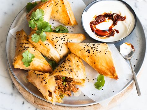 Pork Mince Samosas Samosa Filling, Apple Chutney, Tesco Real Food, Diwali Food, Pastry Shells, Spiced Apples, Samosa, Filling Recipes, Food Presentation