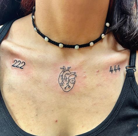 Matching Tattoos Collar Bone, 444 Collar Bone Tattoo, Collar Bone Chest Tattoo Female, Angel Number Collar Bone Tattoo, Colarbone Tattoo Girl, Middle Of Collar Bone Tattoo, Center Collar Bone Tattoo, 444 Tattoo Collarbone, 444 Collarbone Tattoo