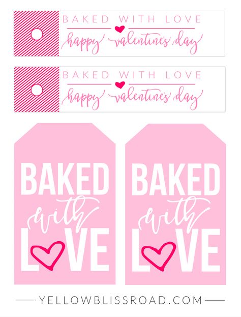 Free printable Baked with Love Tags pink Ideas Cupcakes, Baked With Love, Foto Transfer, Free Printable Cards, Gift Drawing, Friends Diy, Valentines Printables Free, Valentine Tags, Valentines Day Treats