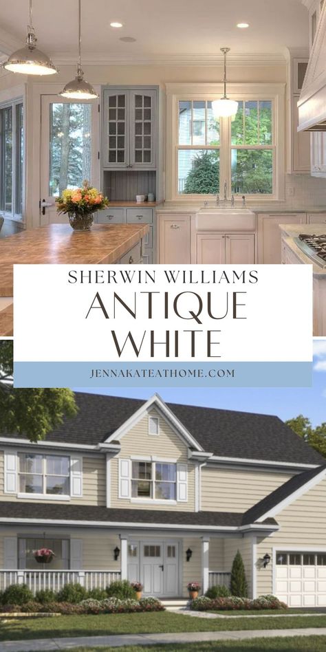 Sherwin Williams Antique White is a warm, creamy paint color that's perfect for a more traditional home. Is it the right paint color for you? Read this paint color review to find out! Antique White Paint Sherwin Williams, Sherwin Williams Warm White, Sw Antique White, Sherwin Williams Antique White, Antique White Sherwin Williams, Antique White Paint, Sherwin Williams Creamy, Antique White Cabinets, Traditional Color Palette