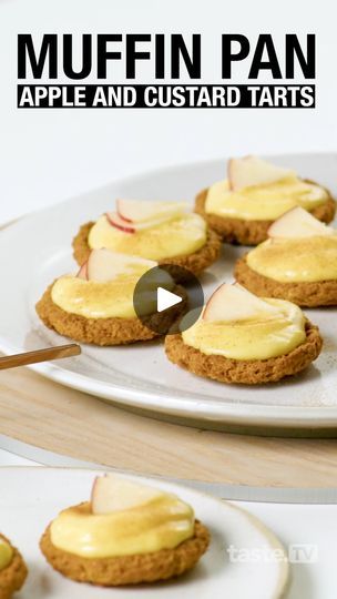 Muffin pan apple and custard tarts | muffin, apple, custard, tart | You're only 5 ingredients away from these creamy apple and custard bite-sized treats. Full recipe:... | By Taste.com.au Apple Custard Tart, Muffin Apple, Apple Custard, Custard Tarts, Custard Tart, Muffin Pan, Custard, Tart, Muffins