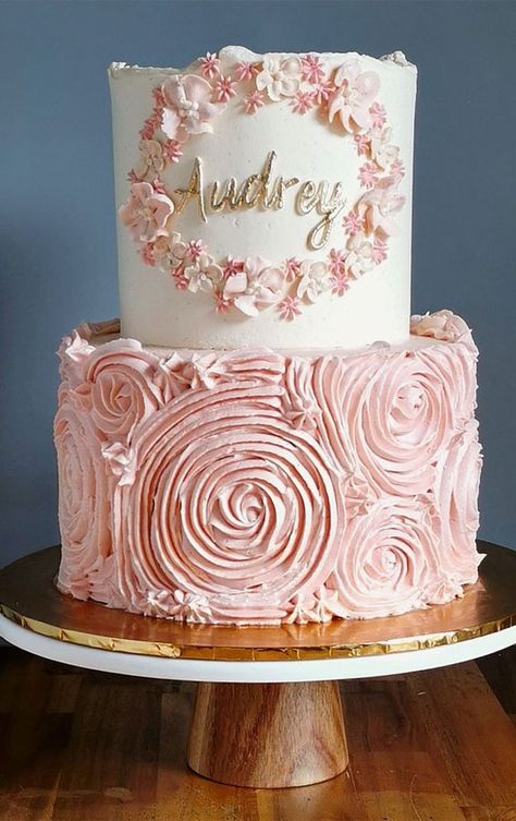 Pink Cake Design, Kids Birthday Cake Ideas, Blush Cake, Kids Birthday Cake, Buttercream Birthday Cake, Harry Potter Birthday Cake, 6th Birthday Cakes, Swirl Cake, Frozen Birthday Cake