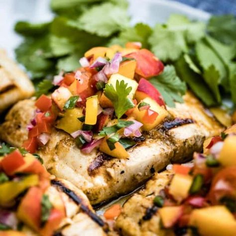 Cooking Mahi Mahi, Mahi Recipes, Mahi Mahi Recipe, Lime Marinade, Mahi Mahi Recipes, Grilled Mahi Mahi, Veggie Skillet, Peach Salsa, Fish Fillet