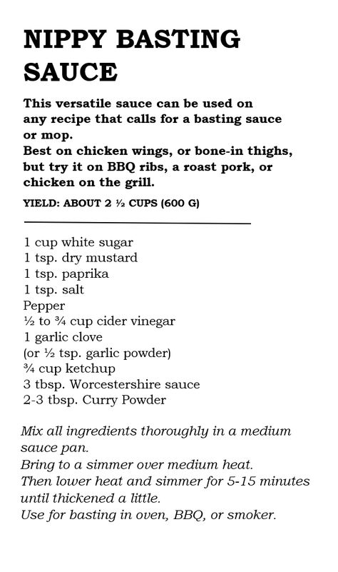 This versatile sauce can be used on any recipe that calls for a basting sauce or mop.  Best on chicken wings, or bone-in thighs, but try it on BBQ ribs, a roast pork, or chicken on the grill. Rib Basting Sauce, Chicken Basting Recipes, Chicken Baste Sauce, Basting Sauce For Chicken, Mop Sauce For Ribs, Mop Sauce For Chicken, Rib Mop Sauce Recipe, Mop Sauce Recipe, Pulled Pork Barbecue Sauce