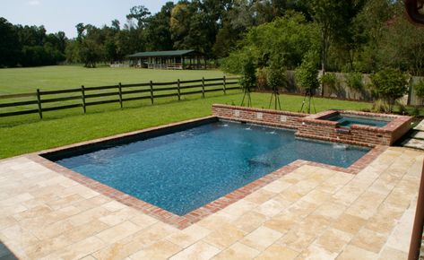 Old Saint Louis Brick Coping - Traditional - Pool - New Orleans - by Russell Pool Company | Houzz Brick Pool, Acadian Style Homes, Lap Pool Designs, Pool House Design, Hot Tub Designs, Round Pool, Pool Fountain, Rectangular Pool, Spanish Style Home