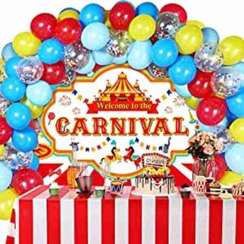 Fun and Unique Carnival Themed Birthday Party Ideas Circus Balloons, Carnival Party Decorations, Carnival Photography, Carnival Birthday Party Theme, Circus Carnival Party, Carnival Decorations, Circus Theme Party, Girls Birthday Party Decorations, Circus Birthday Party