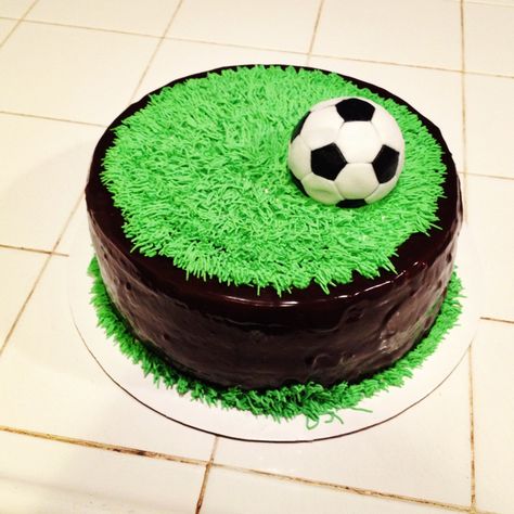 cake #5: dimension: 8" x 3" | Php 750.00 for a chocolate moist cake covered with ganache and decorated using buttercream and fondant ball Chocolate Soccer Cake, Chocolate Football Birthday Cake, Soccerball Cakes, Chocolate Moist Cake, Soccer Cakes, Soccer Ball Cake, Soccer Birthday Cakes, Torte Creative, Cake Decorating Books