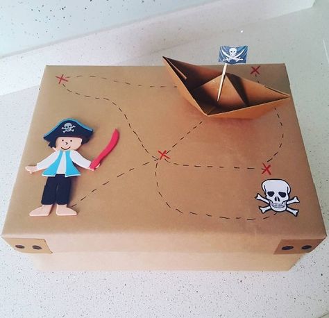 pirate birthday party, pirates, treasure, korsan hediye, korsan parti, gift box, gift wrapping Pirate Gift Wrapping Ideas, Pirate Gift Ideas, Creative Wrapping Ideas Birthday, Birthday Wrapping Ideas, Birthday Party Box, Pirates Treasure, Box Gift Wrapping, Pirate Gifts, Creative Wrapping