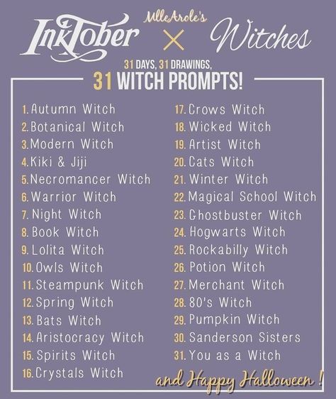 Inktober List, Inktober Prompts, Sketchbook Prompts, 30 Day Art Challenge, Prompt List, Journal Challenge, Art Challenges, Art Style Challenge, Art Journal Prompts