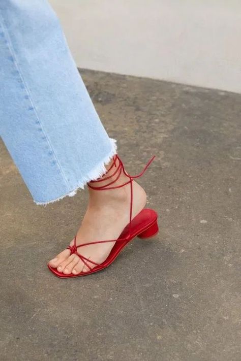 Red Strappy Heels, Louboutin Pigalle, Shoes Heels Classy, Design Moda, Trendy Sandals, Red Sandals, Girly Shoes, Leather Heels Sandals, Aesthetic Shoes