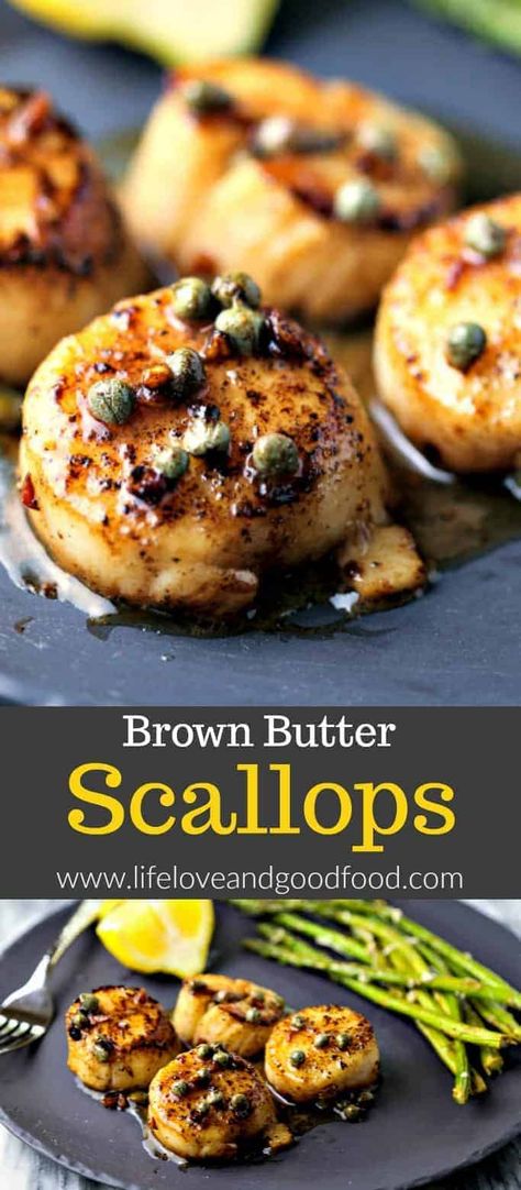 Seared Scallops With Brown Butter And Lemon Pan Sauce, Brown Butter Scallops, Butter Scallops, Seafood Scallops, Dinner Seafood, Brown Butter Sauce, Best Seafood Recipes, Squeezed Lemon, Sea Scallops