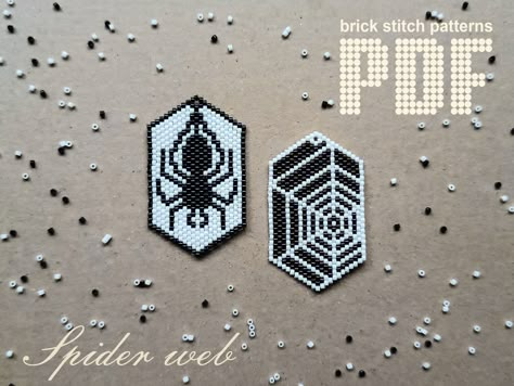 Brick Stitch Beading Patterns, Beaded Halloween Patterns, Easy Bead Patterns, Beaded Brick Stitch, Halloween Beading, Stitch Bead Pattern, Halloween Beaded Jewelry, Miyuki Pattern, Spider Pattern