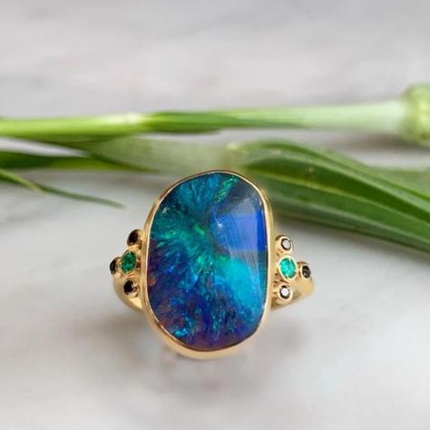 Boulder Opal Jewelry, Black Opal Engagement Ring, Custom Jewelry Necklaces, Stone Jewellery Designs, Wired Jewelry, Boulder Opal Ring, Australian Black Opal, Handmade Silver Jewellery, Handmade Jewelry Ring