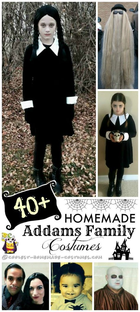 40  Awesome Homemade Addams Family Costumes Diy Family Costumes Halloween, Baby Family Costumes, Family Costumes With Baby, Family Costumes For 4, Addams Family Costume, Adams Family Costume, Addams Family Halloween Costumes, Family Costumes For 3, Adams Family Halloween