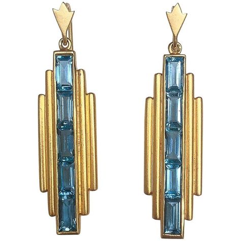 Lauren Harper Topaz 18K Gold London 18 Karat Deco Drop Art Deco Art Deco Inspired Jewelry, London Blue Topaz Earrings, Bijoux Art Deco, Art Deco Inspiration, Deco Earrings, Blue Topaz Earrings, Art Deco Architecture, Art Deco Earrings, Deco Jewelry