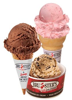 Bruster's Menu Brusters Ice Cream Recipe, Brusters Ice Cream, Sundae Kids, Peanut Butter Cup Brownies, Cake In A Cone, Sugar Cones, Premium Ice Cream, Flavor Ice, Italian Ice