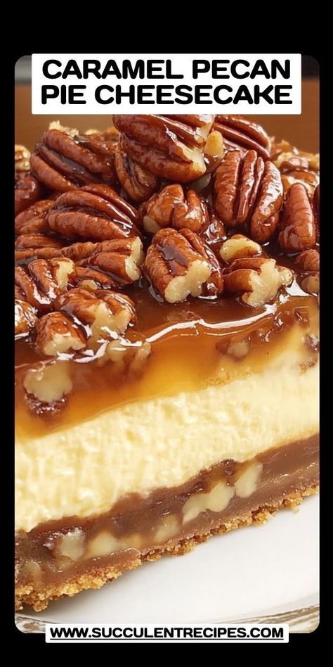 Discover the rich flavors of this Caramel Pecan Pie Cheesecake! This delightful twist on the classic pecan pie will have your guests raving at your next gathering. Carmel Pecan Cheesecake, Caramel Pecan Cheesecake Pie, Caramel Pecan Cheesecake Recipes, Carmel Pie, Carmel Cheesecake, Pecan Pie Cheesecake Recipe, Caramel Pecan Pie, Classic Pecan Pie, Caramel Pecan Cheesecake