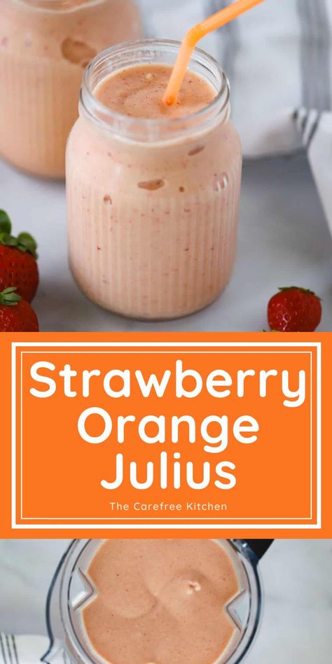 Strawberry Julius Recipe, Orange Julius Recipe, Orange Juice Smoothie, Fruit Smoothie Recipes Healthy, Smoothie Recipes Strawberry, Orange Julius, Smoothie Recipes Healthy Breakfast, Drink Recipes Nonalcoholic, Smoothie Drink Recipes