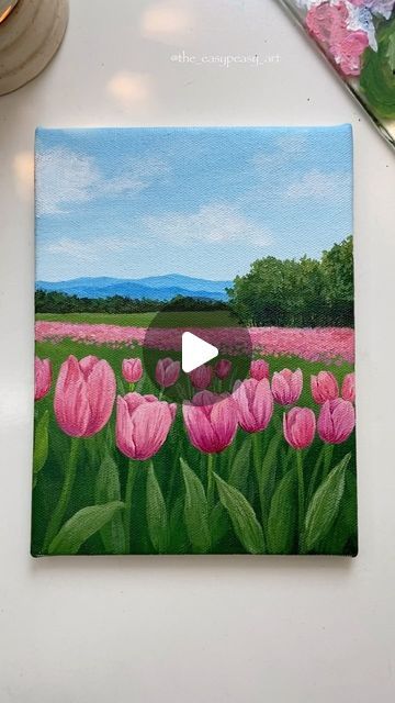 Annie&Shiny👯 on Instagram: "🌷 Full video is live on my YouTube channel. (Easypeasy art ) 🌷  (Tulip painting, acrylic painting, flower painting, landscape painting)  #acrylicpainting #acryliconcanvas #tulippainting #flowerpainting" Tulip Garden Painting Acrylic, Acrylic Painting Flower Field, Canvas Landscape Painting Acrylics, Acrylic Flower Painting Canvas, How To Paint Tulips, Tulip Art Painting, Painting Ideas Tulips, Tulips Painting Easy, Tulip Painting Acrylic Easy