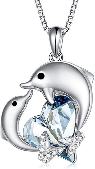 TOUPOP Dolphin Gifts for Women s925 Sterling Silver Dolphin Necklace with Blue Heart Crystal Ocean Cute Animals Pendant Jewelry Gifts for Women Girls Daughter Birthday Valentine's Day Dolphin Gifts, Dolphin Necklace, Heart Crystal, Jewelry Pins, Daughter Birthday, Blue Heart, Necklace Sizes, Dolphins, Pendant Jewelry