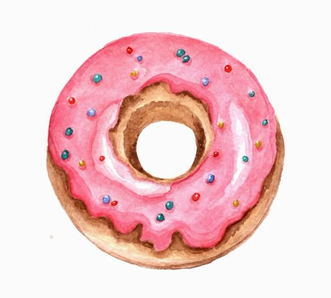 Watercolor pink donut with icing and wit... | Premium Photo #Freepik #photo #watercolor #food #hand #bakery Grape Ice Cream, Pokémon Drawing, Food Donut, Donut Drawing, Donut Art, Drawing Food, Food Art Painting, Pink Donut, Food Artwork