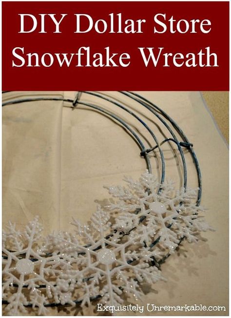 Dollar Store Snowflake Wreath |Exquisitely Unremarkable Diy Christmas Snowflakes, Dollar Store Christmas Decor, Dollar Store Christmas Crafts, Dollar Tree Christmas Decor, Snowflake Wreath, Dollar Store Christmas, Dollar Tree Christmas, Diy Wreaths, Wreaths Diy