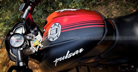 Dual-Tone Bajaj Pulsar NS200 by SV Stickers (Chennai) Bike Tank Stickers, Bike Tank Stickers Design, Bikes Stickers, Orange Restaurant, Modified Bikes, Pulsar 200ns, Duke Motorcycle, Rc 200, Ktm Rc 200