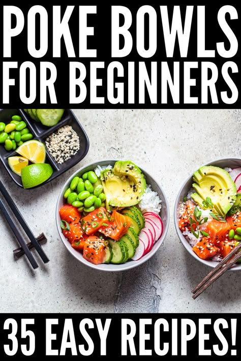 Tune Poke Bowl, Canned Tuna Poke Bowl Recipe, Poke Bowl School Lunch, Rice Poke Bowl Recipe, Veg Poke Bowl Recipe, Poke Bowl Recipe Easy, Poke Fish Recipes, Cauliflower Poke Bowl, Lunch Poke Bowl