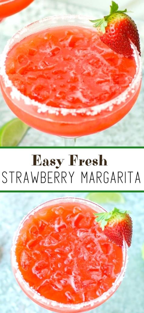 Fresh Strawberry Drinks Alcohol, Strawberry Margarita Recipe On The Rocks, Fresh Strawberry Margarita Recipe, Strawberry Basil Margarita, Strawberry Margaritas, Strawberry Margarita Recipe, Flavored Margaritas, Strawberry Cocktails, Easy Margarita