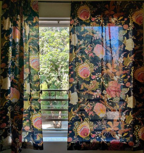 Curtains With Tie Backs, Botanical Curtains, Eclectic Curtains, Fall Curtains, Rideaux Shabby Chic, Rideaux Boho, Curtains Boho, Cottage Curtains, Floral Cottage