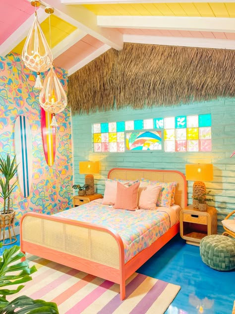 Trixie Motel- Malibu Barbara Room Reveal | Dazey LA Trixie Motel, Chain Curtain, Whimsical Bedroom, Beachy Room Decor, Rainbow House, Trixie Mattel, Interior Design Fashion, Beachy Room, Cute Rooms