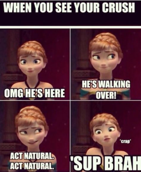 About Crush, Frozen Memes, Disney Quotes Funny, Crush Humor, Funny Disney Memes, Humor Mexicano, Crush Memes, Funny Disney Jokes, Disney Jokes