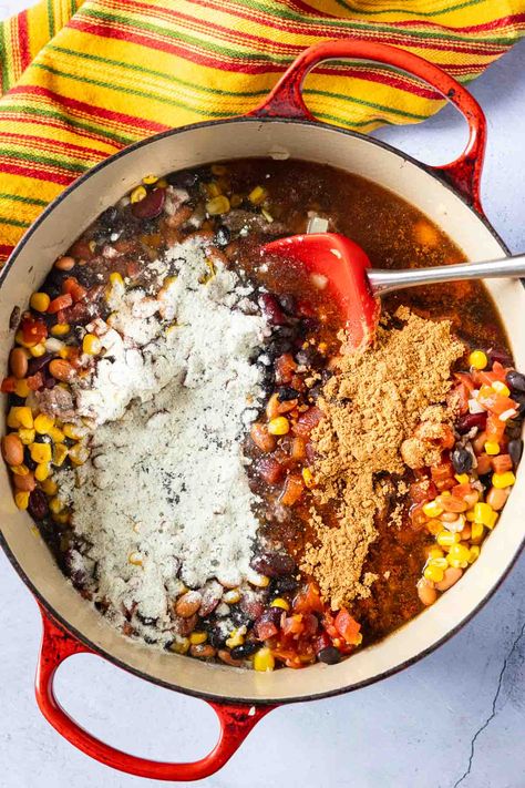 Taco Soup with Ranch Dressing. Ground Beef, 7 cans and 2 seasoning packets. You've got the easiest soup recipe ever. A delicious way to feed that hungry crowd, pronto. Taco Soup With Ranch Dressing Packet, Taco Ranch Chili, The Best Taco Soup, Taco Soup Ranch Packet, Taco Soup With Ranch Seasoning, Taco Soup Recipe With Ranch Packet, Taco Soup With Ranch Packet, 8 Can Taco Soup Recipe, Ranch Taco Soup