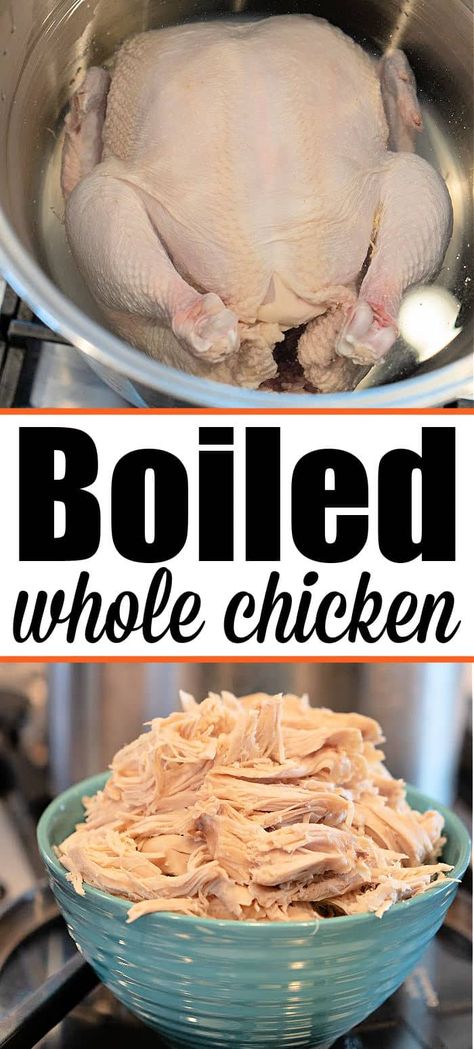 How long to boil a whole chicken for soup, tacos or just shredded meat is here! Fresh or frozen whole chicken falls off the bone easily. Whole Chicken For Soup, Chicken For Soup, Boil A Whole Chicken, Frozen Whole Chicken, Boil Whole Chicken, Cooking Whole Chicken, Delicious Chicken Breast Recipes, Homemade Chicken Noodle, Leftover Chicken Recipes