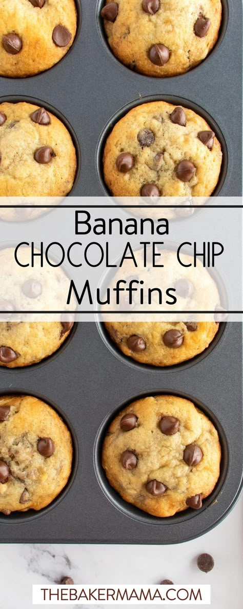 Muffins Banana Chocolate Chip, Muffins Christmas, Easy Banana Chocolate Chip Muffins, Chocolate Chip Banana Bread Muffins, Muffins Banana, Banana Muffins Easy, Chocolate Chip Muffin Recipe, Chocolate Banana Muffins, Banana Bread Muffins