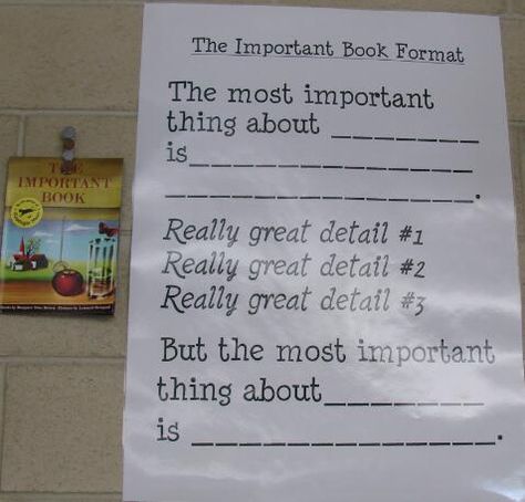 The Important Book, by Margaret Wise Brown The Important Book, Book Poems, Core Ideas, Writing Sites, 3rd Grade Writing, 2nd Grade Writing, Margaret Wise Brown, Writers Workshop, Book Prompts