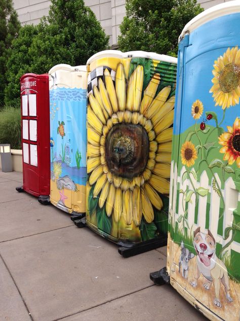 Hand painted porta potties Georgia   Street art Portapotty Ideas, Porta Potty Ideas, Seaside Farmhouse, Quirky Toilet, Farmhouse Villa, Duck Home, Mobile Toilet, Georgia Street, Porta Potty