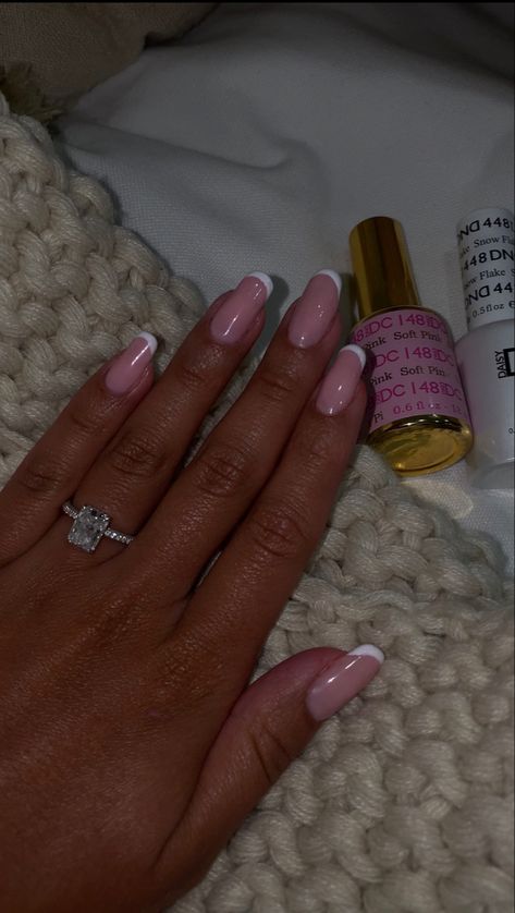 Dnd Gel French Manicure, French With Pink Base, Dnd French Manicure, French Tip Nails With Pink Base, French Nails With Pink Base, Pink Base French Tip, French Tip Nails Pink Base, Light Pink Translucent Nails, Pink Base French Tip Nails