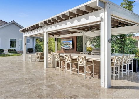 Pool Cabana Bar, Colonial Backyard, Bungalow With Pool, Gazebo Bar, Arched Roof, Fire Pit Pergola, Cabana Design, Farm Resort, Bar House