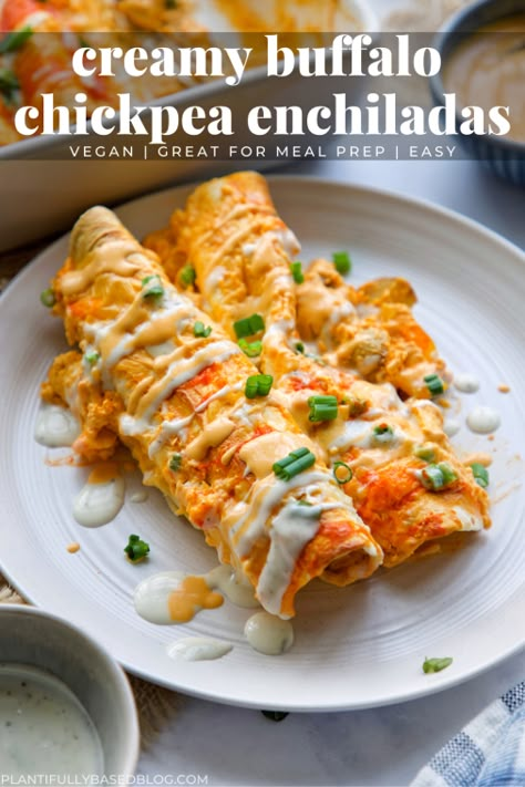 Chickpea Enchiladas, Creamy Buffalo Sauce, Buffalo Chickpea, Tasty Vegetarian Recipes, Vegetarian Dinners, Buffalo Sauce, Plant Based Eating, Veg Recipes, Vegan Cooking