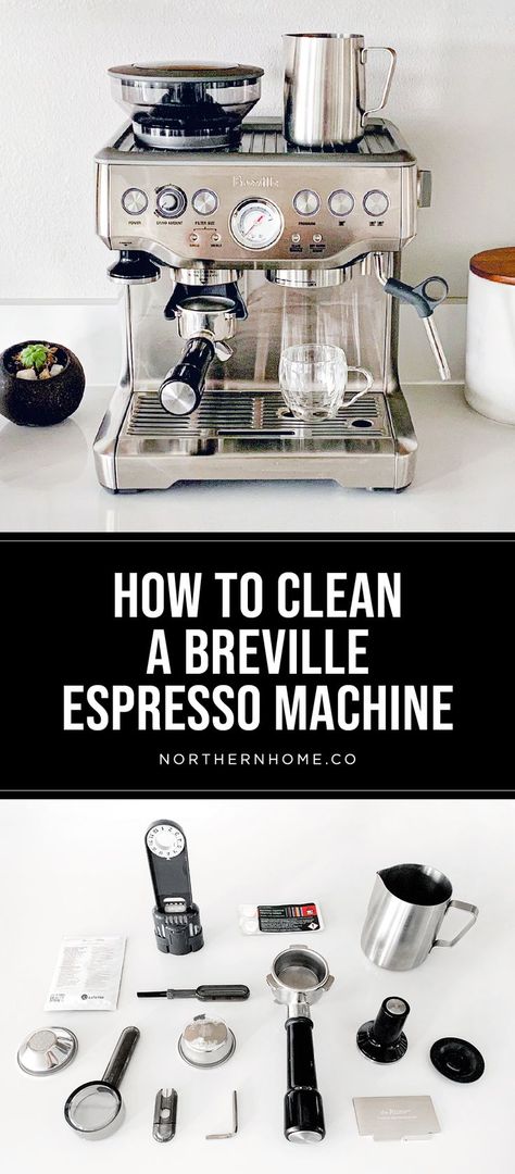 How to Clean a Breville Espresso Machine Clean Espresso Machine, How To Use Breville Espresso Machine, Breville Espresso Machine Recipes, Esspresso Machine, Espresso Machine Recipes, Using Vinegar To Clean, Coffee Stain Removal, Breville Espresso Machine, Breville Espresso