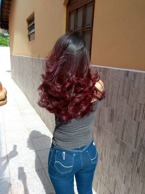 Ruby Wine Hair Color On Black Hair, Dark Red Hair With Red Highlights, Skunk Hair Red, Ruby Wine Hair Color, Indian Hair Colour, Natural Burgundy Hair, Haircuts For Blondes, Ruby Red Hair Color, Red Balayage Hair