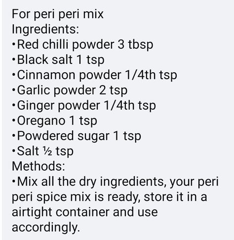 Peri peri masala Peri Peri Masala, Peri Peri Masala Recipe, Sweet Dishes Recipes, Diy Skin Care Recipes, Cinnamon Powder, Masala Recipe, Red Chilli, Chilli Powder, Skin Care Recipes