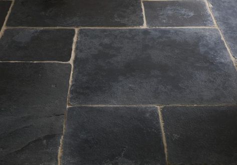 Brushed Charcoal Limestone Tiles | Floors of Stone Black Stone Tile, Stone Tiles Kitchen, Dark Tile Floors, Floors Of Stone, Black Slate Floor, Flagstone Tile, Black Tile Bathrooms, Limestone Floor, Travertine Floor