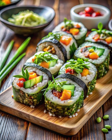 5 Easy Steps to Make Fresh Vegan Sushi Rolls Vegan Stuffed Bell Peppers, Vegan Bean Burger, Vegan Sushi Rolls, Veggie Sushi, Vegan Buddha Bowl, Vegan Wraps, Vegan Sushi, Veggie Delight, Vegan Beans